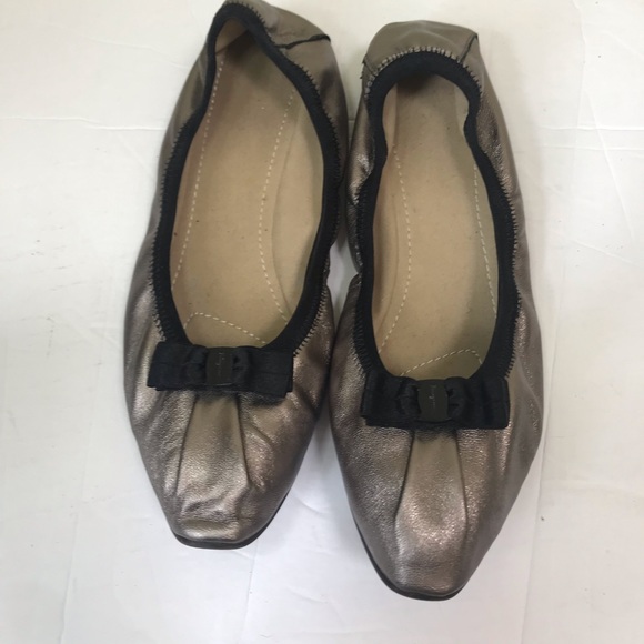 Salvatore Ferragamo My Joy Metallic Leather Ballet Flats Shoes Slip On Slides 9 - Picture 4 of 16